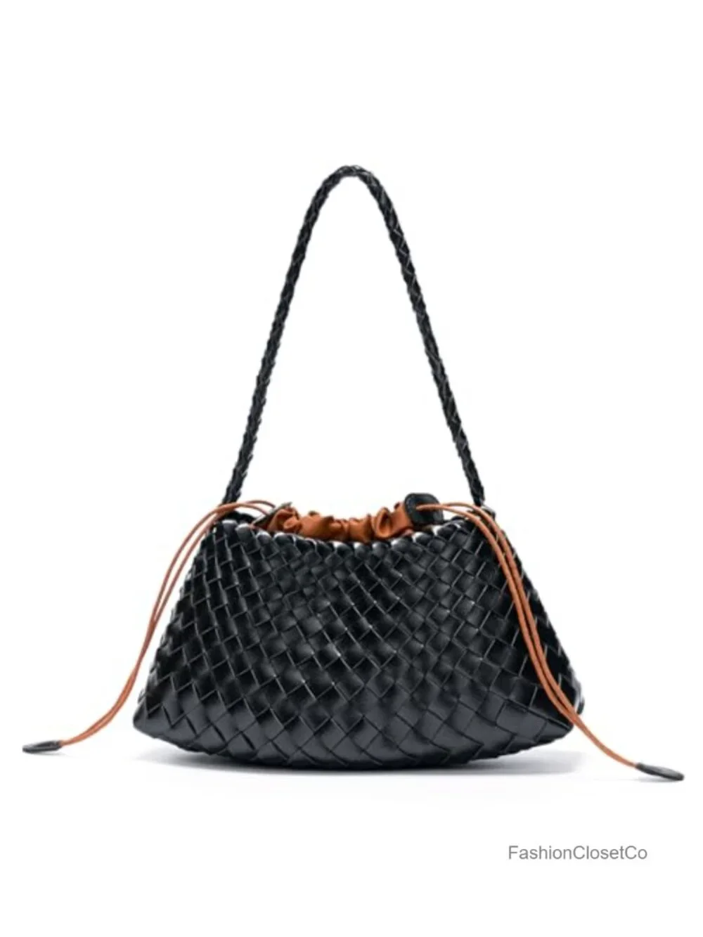 Vegan Leather Woven Hobo Handbag with Drawstring Inner Pouch, Shoulder Bag